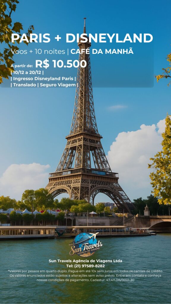 Torre Eiffel iluminada à noite em Paris, França. Planeje sua viagem romântica ou cultural com a Sun Travels.
