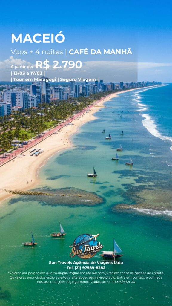 Piscinas naturais de Pajuçara em Maceió com águas cristalinas. Melhores ofertas de pacotes para Alagoas na Sun Travels.