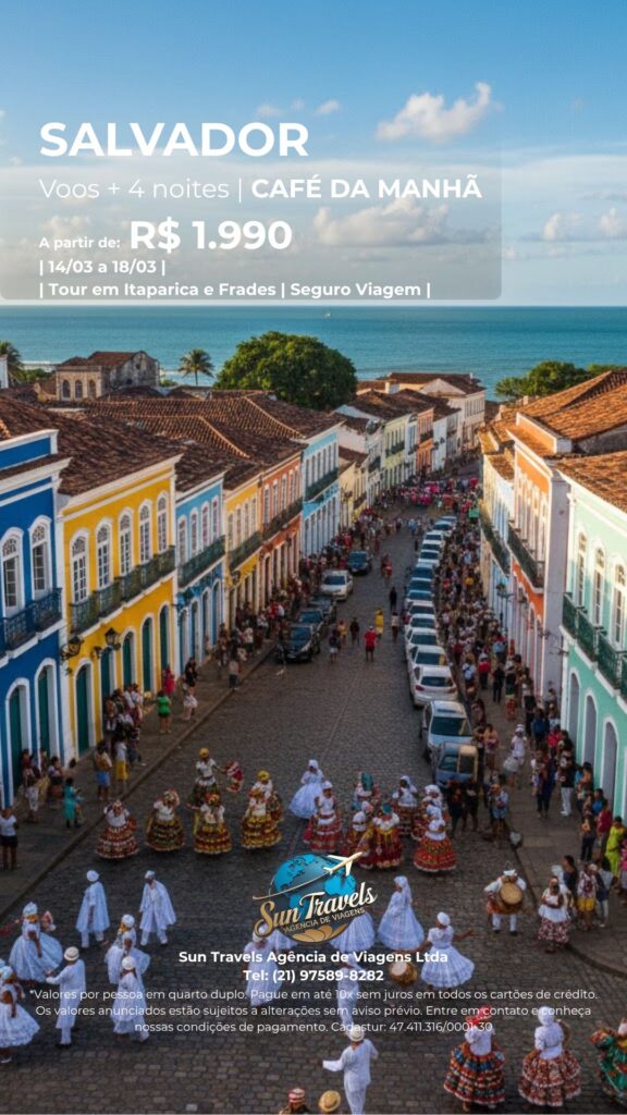 Casarios coloridos do Pelourinho em Salvador, Bahia. Explore o Nordeste com a consultoria da Sun Travels.