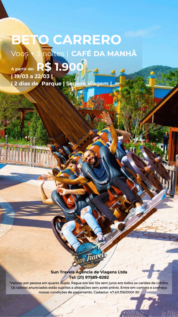 Castelo colorido na entrada do parque Beto Carrero World. Diversão em família com pacotes completos da Sun Travels.