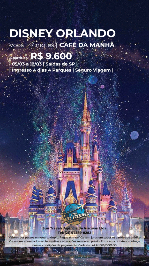 Vista do castelo da Disney em Orlando.